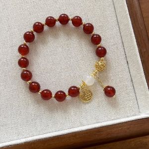 Onekiss สีแดง Agate ลูกปัดกระเป๋าถือผู้หญิงสไตล์วินเทจ Electroplated Transfer ลูกปัดอุปกรณ์เสริมที่สมบูรณ์แบบสําหรับปีสุนัข