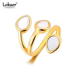 Lokaer 18K PVD Plated Shell Acrylic Stainless Steel Gold Color Wide Ring Summer Trendy Fashion Jewelry Accessories Bijoux R24064