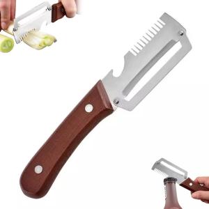 3in1 Stainless Steel Peeler With Serrated Blade And Wooden Handle For Peeling Slicing Fruits Vegetables& Bottle Opening Tool