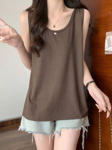 เสื้อกั๊กแขนกุดหลวมๆ สำหรับผู้หญิงไซส์ใหญ่ในฤดูใบไม้ผลิและฤดูร้อน ทรงเข้ารูป ทรงเข้ารูป เข้ารูป เสื้อชั้นในคลุมท้อง