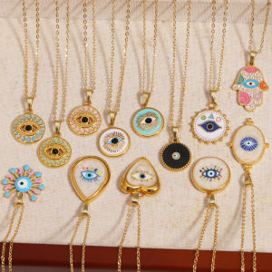 Stainless Steel Turkey Evile Eye Necklace For Women Round Heart Geometric Pendant Fashion Gift For Friend Lucky Collar Jewelry