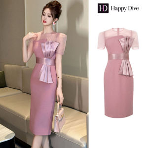 Happy Diva เดรสผู้หญิง เดรสสีชมพู สีครีม เดรสแขนพอง เดรสทำงาน เดรสไฮโซ เดรสวินเทจ เดรสออกงาน เดรสปาร์ตี้ ชุดราตรี 50821