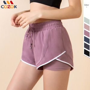 COZOK New High Waist Abdominal Corset Fake Two-piece Sports Shorts Yoga Running Anti-walking Quick-drying Breathable Sweat-absorbing Fitness Yoga Pants For Women