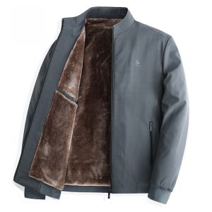 ROMON | Lomond Mens Fleece Lined Jacket Thickened Warm Cotton Coat Stand Collar Zipper Decorated Standard Fit Fashion Urban Style For Autumn Winter