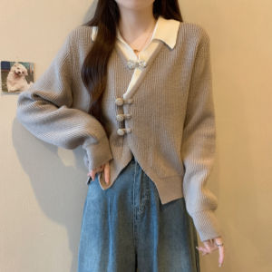 New Chinese Style Button Sweater Women Spring Autumn plus Size Short V-neck Knitted Open Cardigan Red Color Warmth Heating