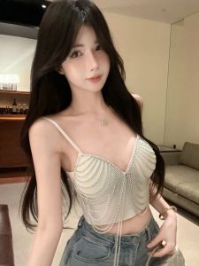 GUZILIAN | เสื้อกั๊กสายเดี่ยวสั้นแบบมีโซ่โลหะเซ็กซี่สำหรับผู้หญิง ทรงสลิมฟิต โชว์หน้าท้อง ชุดทำงานฤดูร้อน สไตล์เรียบง่าย สีสันสดใส