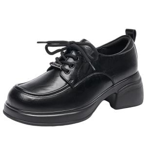 Josiny | Retro English Style Soft Leather Lace-up Shoes Medium Heel