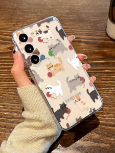 Transparent Cat Knit Ball Phone Case for Samsung S24 S25 Ultra S23+ Soft Shell S22 Womens New Model S21FE Cute Note20 Cartoon Samsung Unique Cover