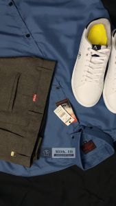 kemeja polos pria lengan panjang polos warna biru denim slimfit casual hem pria panjang formal katun