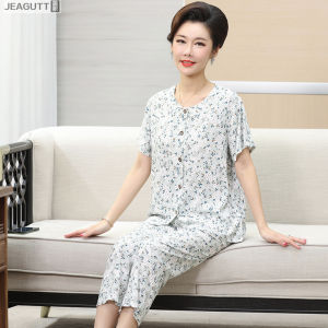 jeagutt | New Design Cotton Silk Shorts and Pants Floral Button Robe Home Wear