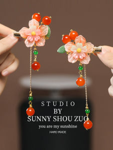 Festive Floral Hairpin for Little Girls Traditional Chinese Childrens Headwear Cute Red Bowknot Hair Accessory for New Year Greetings