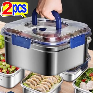 Polocat 2pc Portable 316 Stainless Steel Food Container Anti Drip Large Capacity for Camping Picnic Bento Box Salad Fruit Preservation