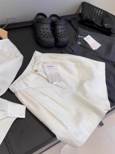 Quần Short Vải Lanh Trắng Cho Nữ Mùa Hè Mỏng Co Giãn Cạp Cao Rộng Rãi Chữ a Quần Dài Ống Rộng Thường Ngày