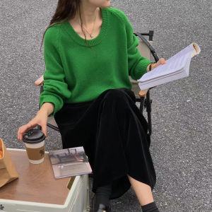 Raspberry Colored Womens Knitted Sweater round Neck Inner Wear Bear Skin Simulation Fufu Style Lazy Autumn Winter Top