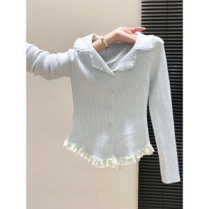 La Chapelle | Lace Trimmed French V-Neck Fitted Knitwear for Women Winter