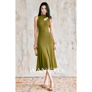 WANGXO | Đầm Knit Eo Thon Cổ Trụ Nhỏ Dây Kéo Quyến Rũ