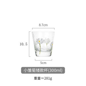 Hammered Texture Glass Cup with Daisy Pattern Creative Design for Water Juice Drinks Home Use Heat Resistant Aesthetic Gift