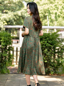 RONGJINSHENG | Summer New Cotton Silk V-Neck Gauze Womens Dress