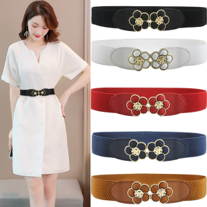 Fashionable Womens Dress with Wide Elastic Waist Belt Korean Style All-Match down Jacket Long Leather Belt Accessory