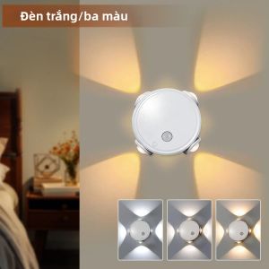 Đèn Ngủ 4 Đèn LED Có Thể Sạc Lại Với Cảm Biến Chuyển Động Đèn Tường Có Thể Điều Chỉnh Độ Sáng Ba Màu RGB Đèn Xung Quanh Hình Tròn Từ Tính Cho Cầu Thang Hành Lang