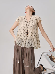 GULILI | Polka Dot Ruffled Lace Patchwork Sleeveless Top Womens 2026 New Summer