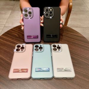 KISSCASE Luxury Rhinestone With Invisable Bracket Phone Case For iphone 15 14 13 12 11 Pro Max Plus Plating Lens Protection All-inclusive Acrylic Anti-fall Shockproof Back Cover For iphone 15 14 13 12 11