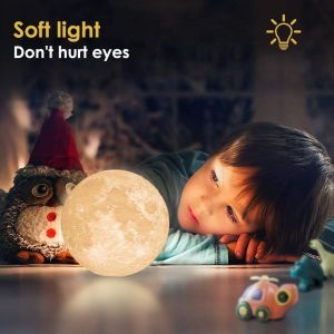 3D Moon Night Light for Kids Bedroom - Globe Nightlight w/Wooden BaseBirthday Gift for Any Year Old Girls & Boys - Space Decor