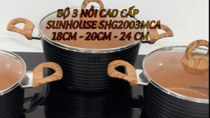 Bộ nồi nhôm phủ sứ chống dính an toàn 18cm-20cm-24cm đáy từ cao cấp Sunhouse SHG2003MCA