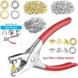 1Set 1/4 Inch Grommet Eyelet Plier Set Eyelet Hole Punch Pliers Kit With 100 Metal Eyelets Grommet Tool Kit For Leather Cloth