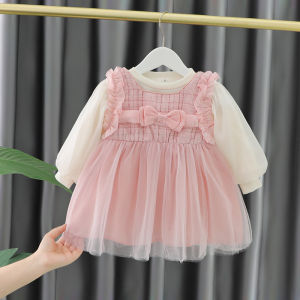 Princess Dress Set for Toddler Girls Autumn New Style Cotton Linen Fabric Long Sleeve Pure Color Baby Gift Dress Spring Autumn