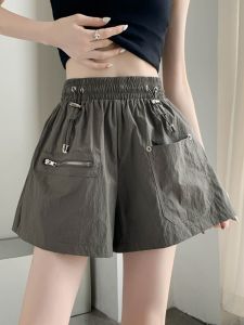 American Style High Waist Asymmetrical Work Pants Women Summer Cool Trendy A-Line Sports Shorts Casual Outerwear Polyester Fiber