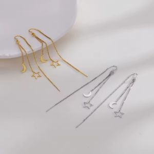 Silver Plated Geometric Star Moon Earrings for Women Temperament Tassel Long Ear Line Earring Fashion Jewelry Gift