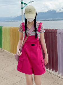 Dopamine Boosting Denim Overalls Womens Summer Loose Slimming Wide Leg Jumpsuit Short Pants High Waist Jeans Fabric Shorts