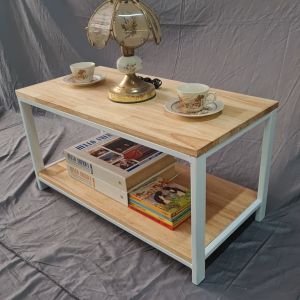 2ชั้น 80x40x40 โต๊ะกาแฟ 2 ชั้น โต๊ะกลางโซฟา ไม้สีใส เหล็กสีขาว