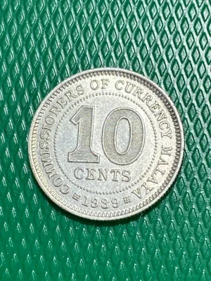 1939 Malaya 10 Cents Silver Coin