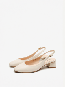 Genuine Leather Mid-Heel Open-Back Shoes