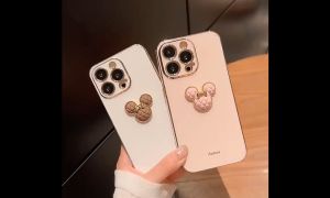 Mickey Mouse Chrome Softcase untuk iPhone 14 13 12 11 Pro Max / 14 13 12 11 Pro/ 14 Plus / / 14 13 11 /  X / XS / XR / XS Max Luxury Cartoon  Electroplated Stand Soft TPU Phone Cover Plating Motif Kartun Casing Case Silikon
