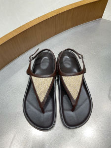 Cowhide Niche Style Triangle Design Genuine Leather Thick Sole Casual Straw Flip-Flops Womens Summer Outwear Flip-Flops Roman Shoes