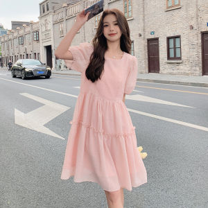 Pink Doll Dress Womens Summer 2024 New French Sweet Fairy Thinming Little Girl Dress High Waist Bubble Sleeve Short A-Line Skirt