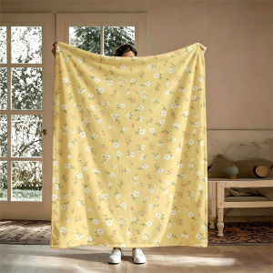 Ditsy Floral Yellow Flannel Blanket Perfect for Sofa Office Bed Travel Sleep Read Relax Camping Four Season Use