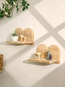 1pc Rustic Wooden Wall Mounted Shelves Rainbow Arch Design Decorative Display Racks for Succulents Crystals & Home Decor Gift