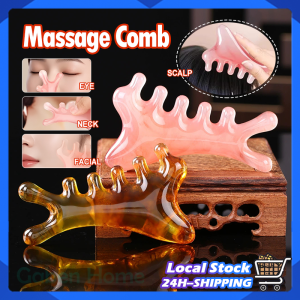 4-In-1 Massage Comb Resin Pink Meridian Face Scalp Massage Hair Comb Blood Circulation Relaxation Guasha Comb