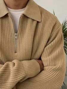 American Polo Collar Sweater Mens Lazy Fancy Oversize Half Zipper Knitwear Bottoming Coat Inner Men