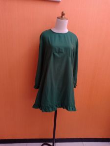 mini midi dress wanita hijau tua LAFATA FASHION cewek L lengan panjang santai