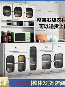 Thickened 304 Stainless Steel Kitchen Storage Cabinet with Door And Drawer Home Use Kitchen Cabinet Wardrobe Customizable