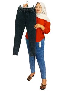 Celana Jeans Wanita Snow Pinggang Karet Size Jumbo