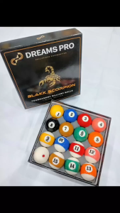 DREAMS PRO BLAKK SCORPION Tournament Billiard Balls 15-piece set with numbered balls for competitive play.