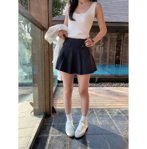 Pusumede College Style Pleated Mini Skirt Age-Defying High Waist Loose Fit Short Skirt Pure Color Cotton Material