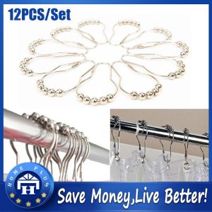 【Local delivery】 12 pcs/pack Rustproof Bath Curtain Rollerball Shower Curtain Rings Hooks 5 Roller Polished Satin Nickel Ball Curtain Accessories CYB-Curtain-Hook