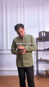 DGM Kemeja Pria Corduroy Panjang Motif Kotak Kotak Premium Limited Edition Kemeja Corduroy Hijau Coklat 2613